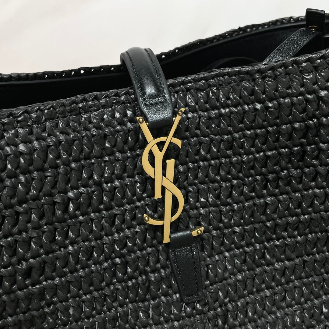 YSL LE 37 20CM BLACK RAFFIA BUCKET BAG mysite