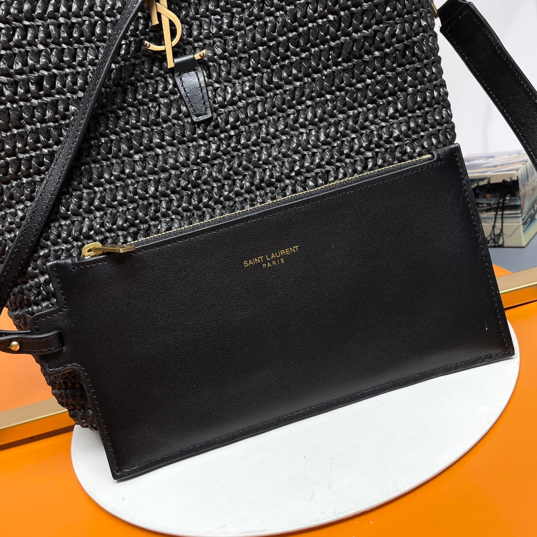 YSL LE 37 20CM BLACK RAFFIA BUCKET BAG mysite