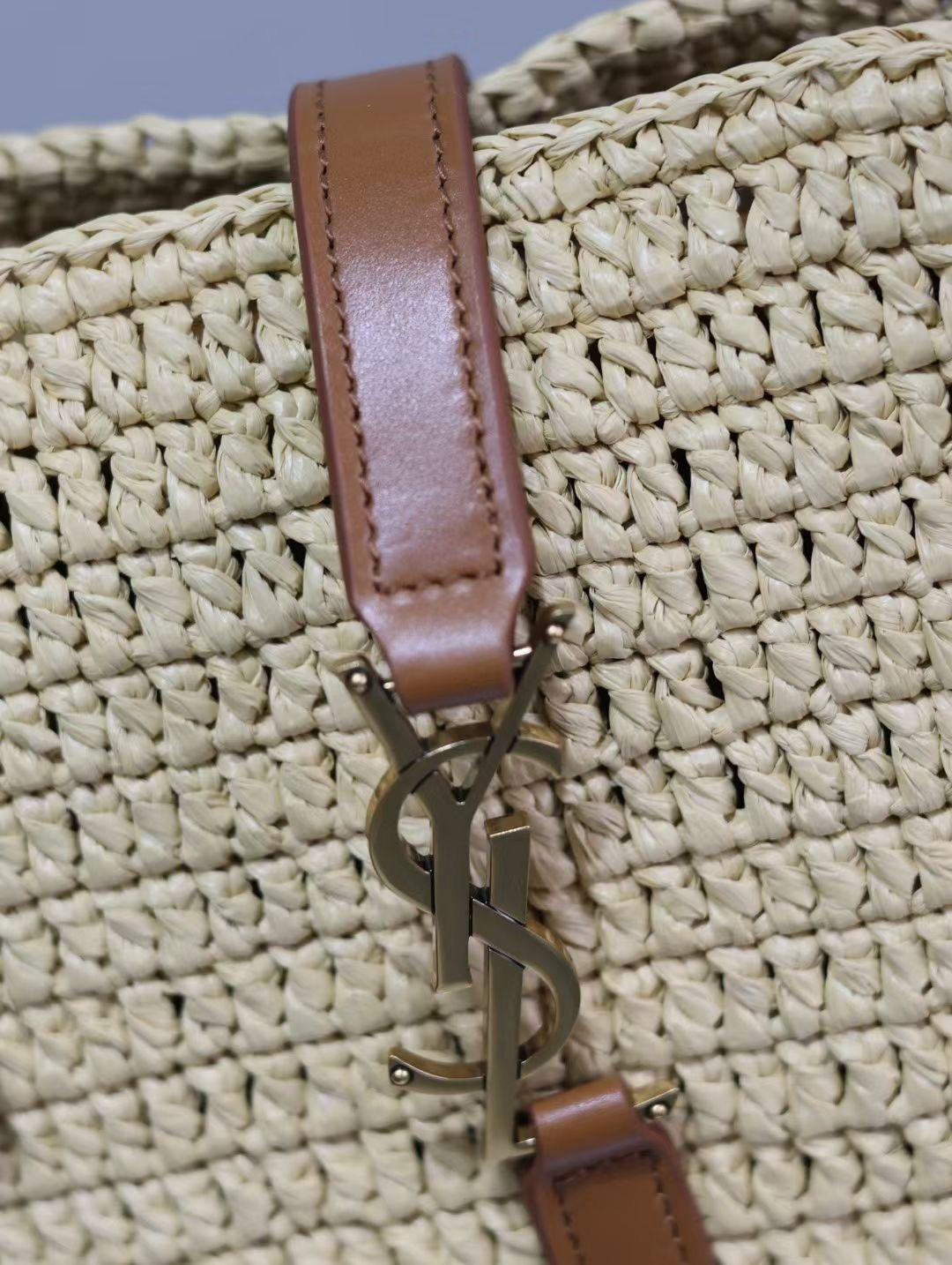 YSL TOTE BAG 29CM PANIER LEATHER TRIMMED RAFFIA mysite