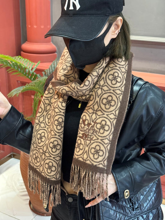 FLOWER MONOGRAM SCARF 180 CM IN MEDIUM BROWN CASHMERE 388306 mysite