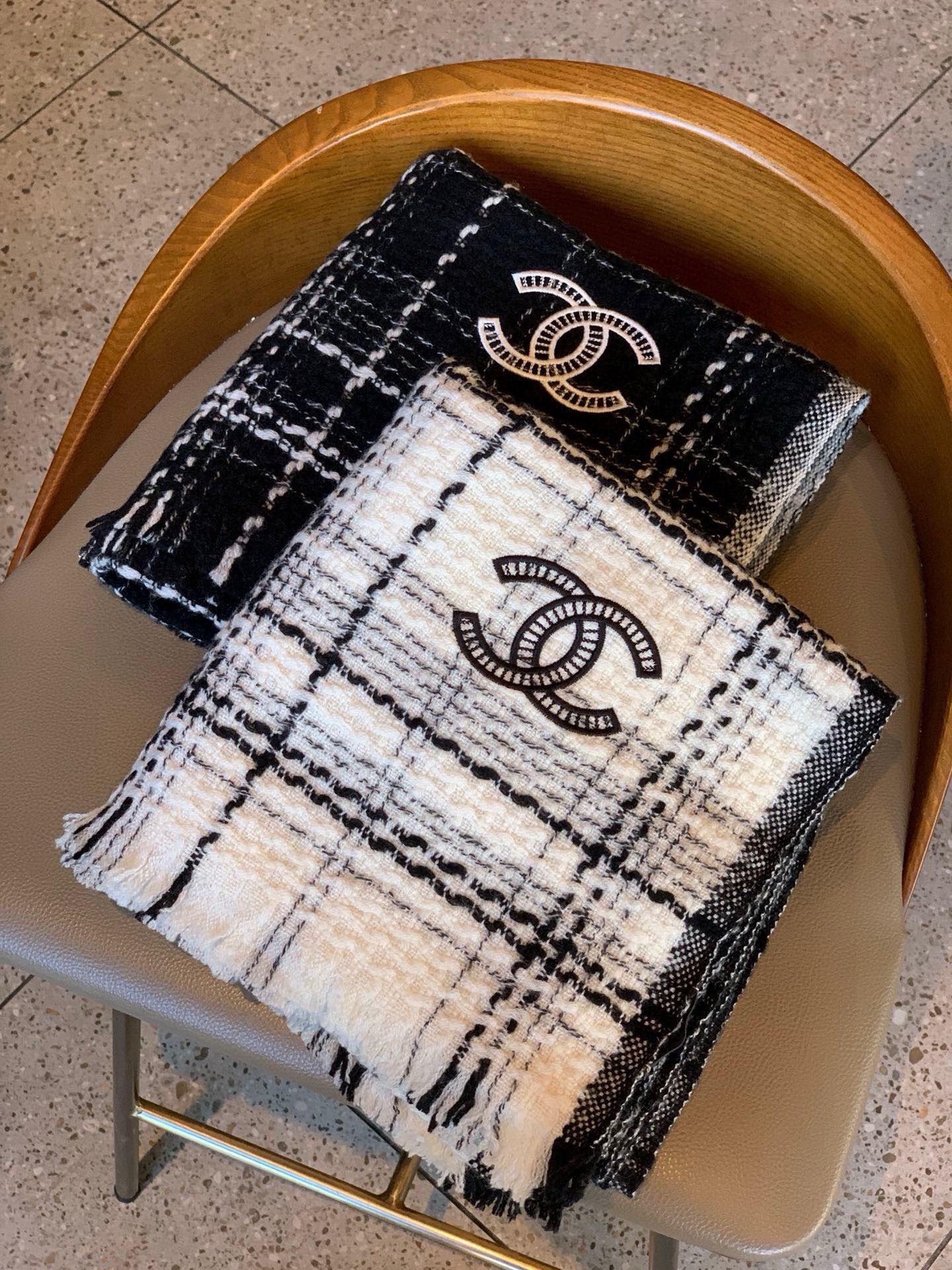 CC Scarf 200 CM In Black With White Stripes Cashmere 415342 mysite