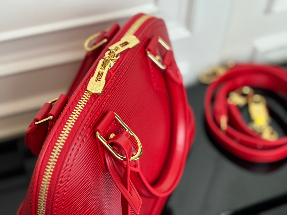 LV Alma BB Handbag Red Grained Cowhide mysite