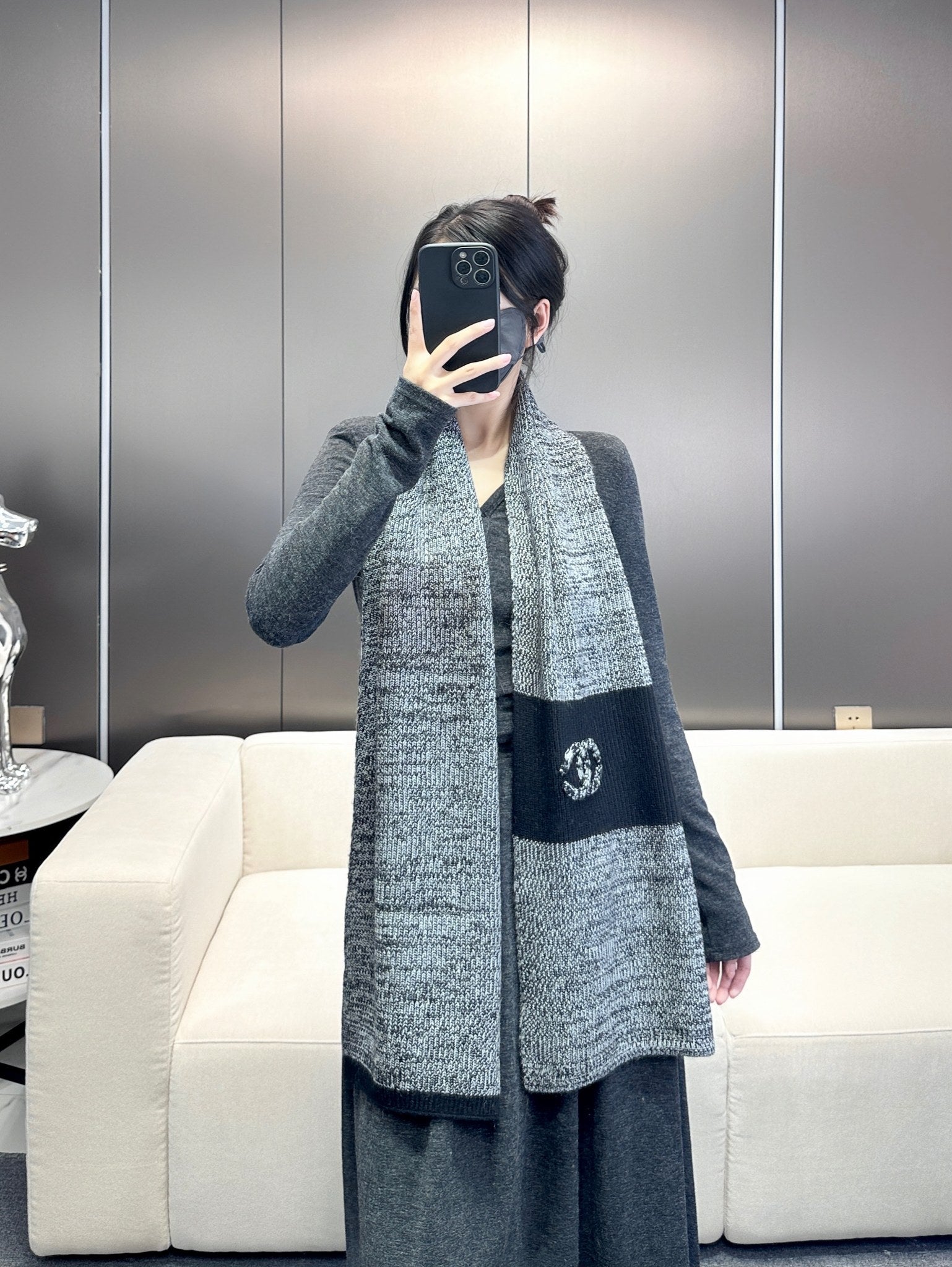 SCARF 180 CM IN SHARK GRAY MIX BLACK CASHMERE 389977 mysite