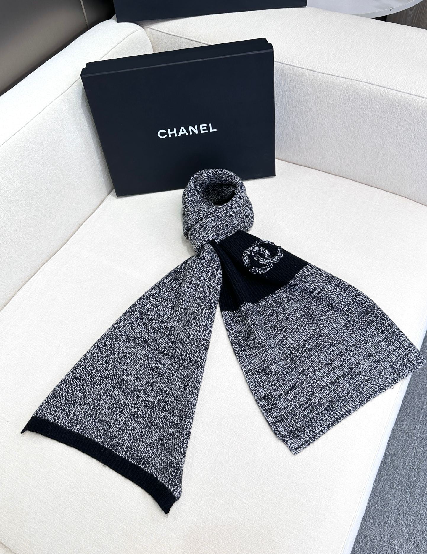 SCARF 180 CM IN SHARK GRAY MIX BLACK CASHMERE 389977 mysite