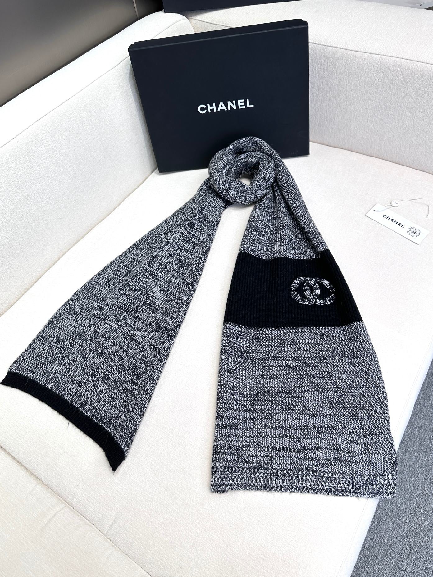 SCARF 180 CM IN SHARK GRAY MIX BLACK CASHMERE 389977 mysite
