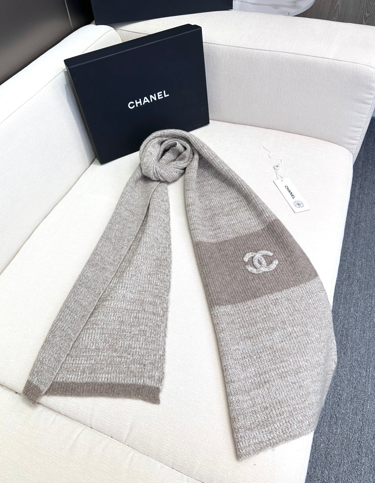 SCARF 180 CM IN KHAKI BROWN CASHMERE 389978 mysite