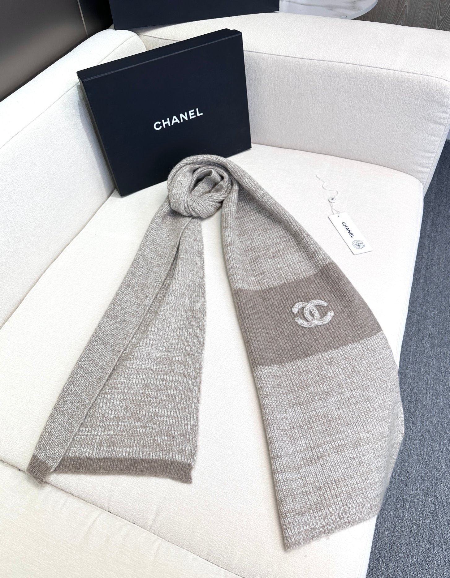 SCARF 180 CM IN KHAKI BROWN CASHMERE 389978 mysite