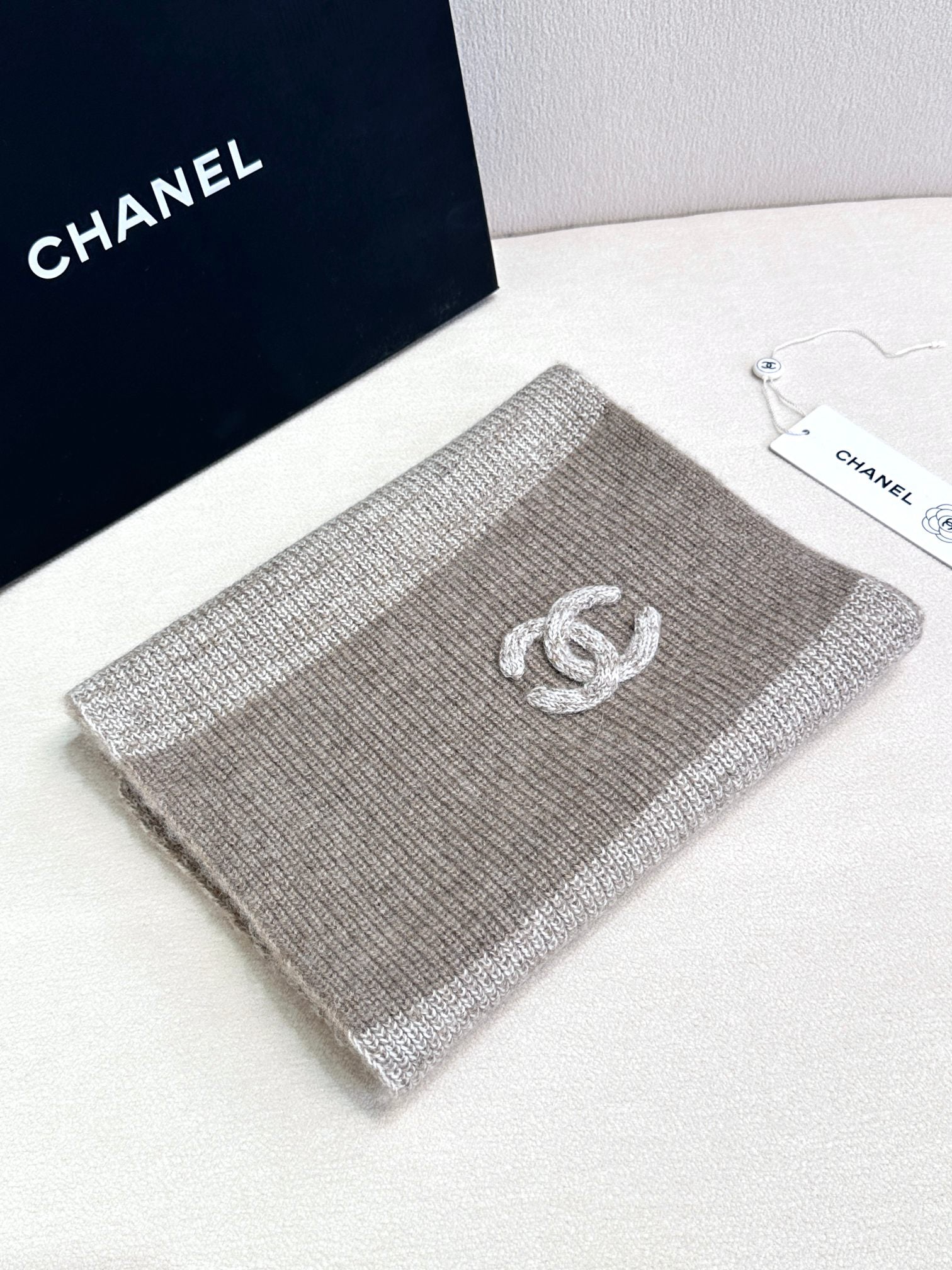 SCARF 180 CM IN KHAKI BROWN CASHMERE 389978 mysite