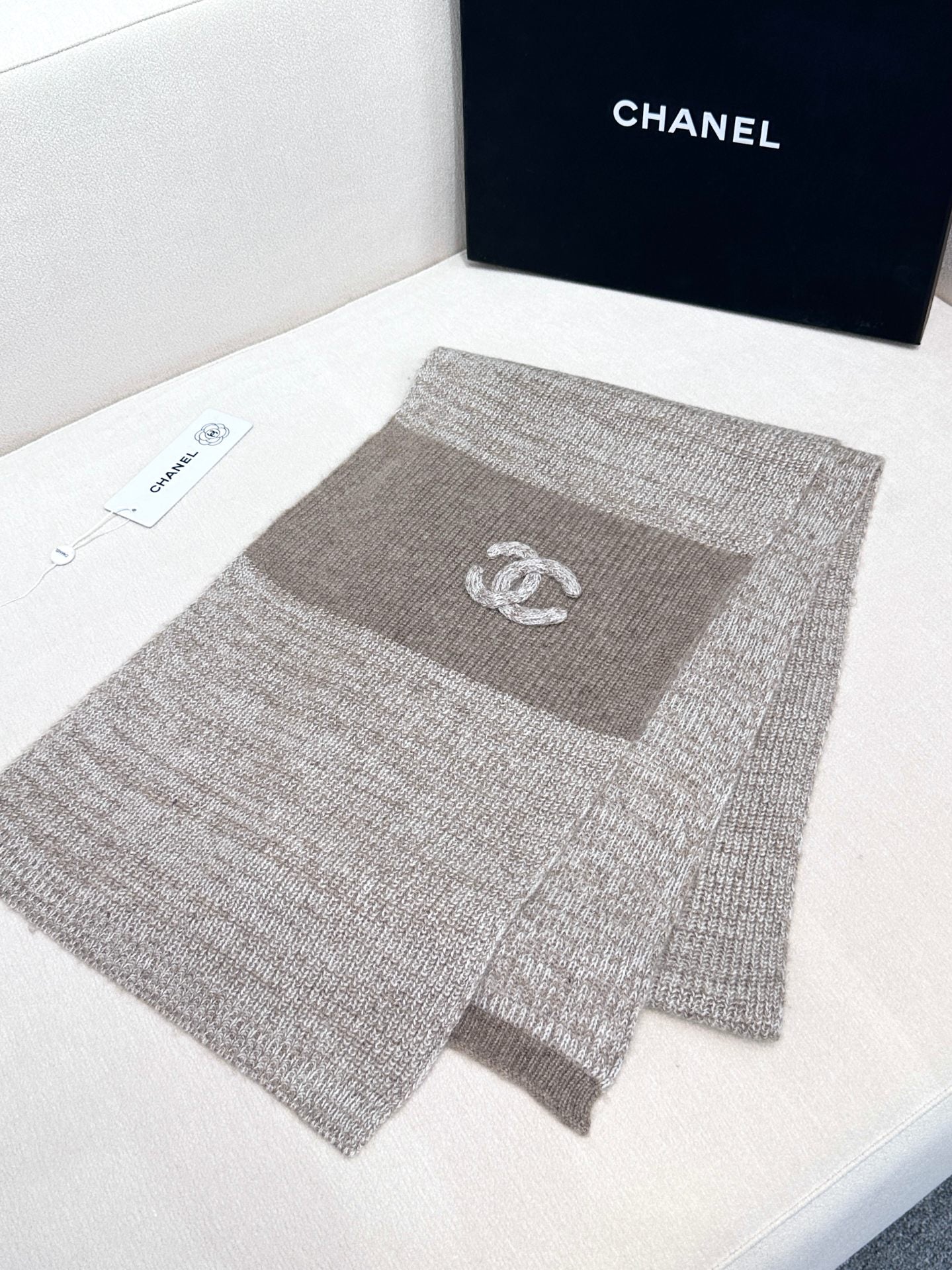 SCARF 180 CM IN KHAKI BROWN CASHMERE 389978 mysite