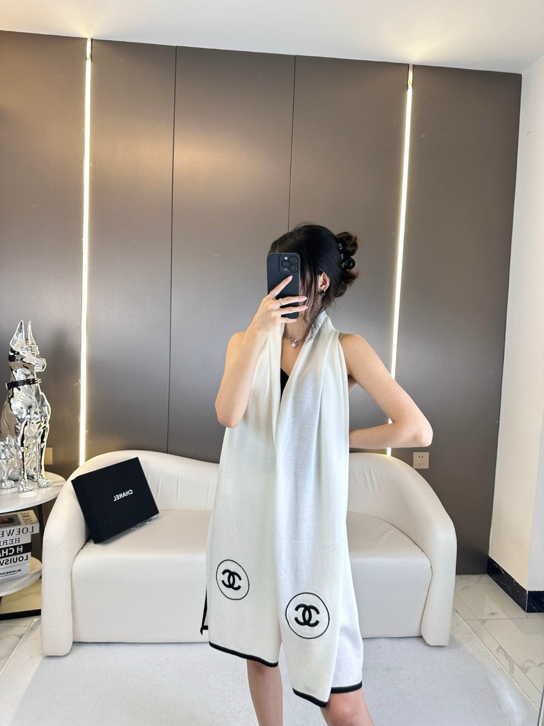 LONG SCARF 200 CM IN WHITE CASHMERE AND SILK 396410 mysite