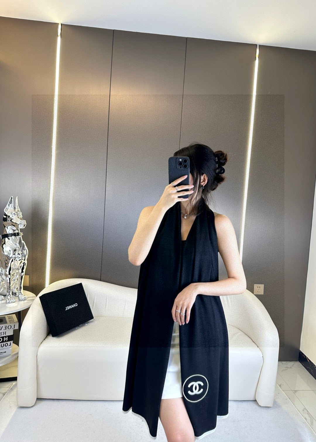 LONG SCARF 200 CM IN BLACK CASHMERE AND SILK 396411 mysite