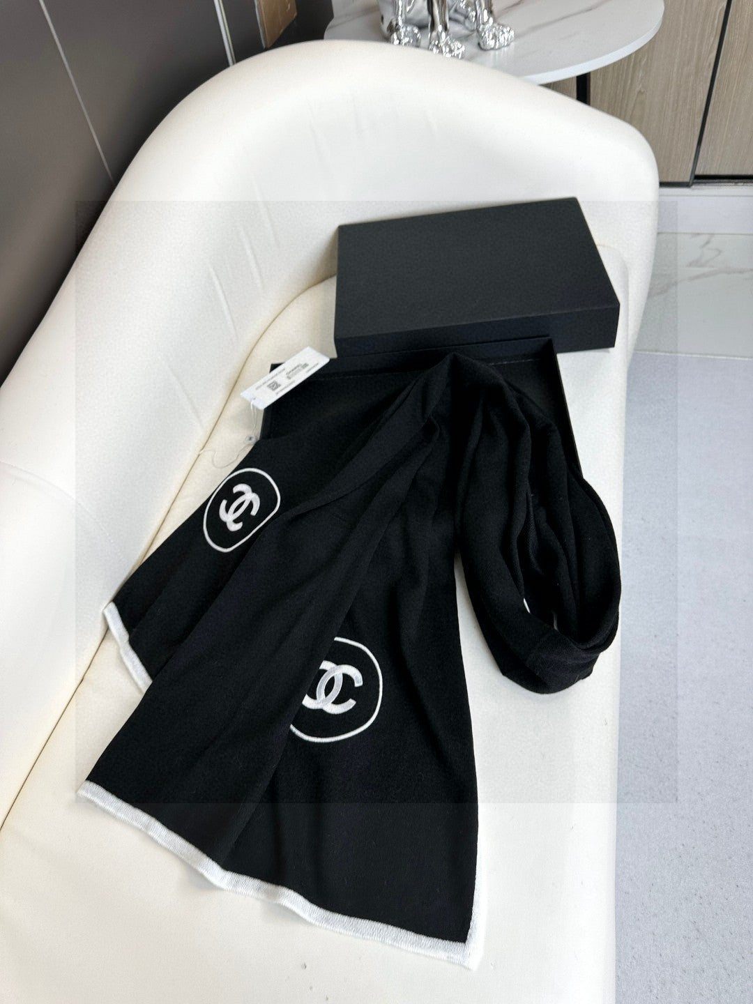 LONG SCARF 200 CM IN BLACK CASHMERE AND SILK 396411 mysite