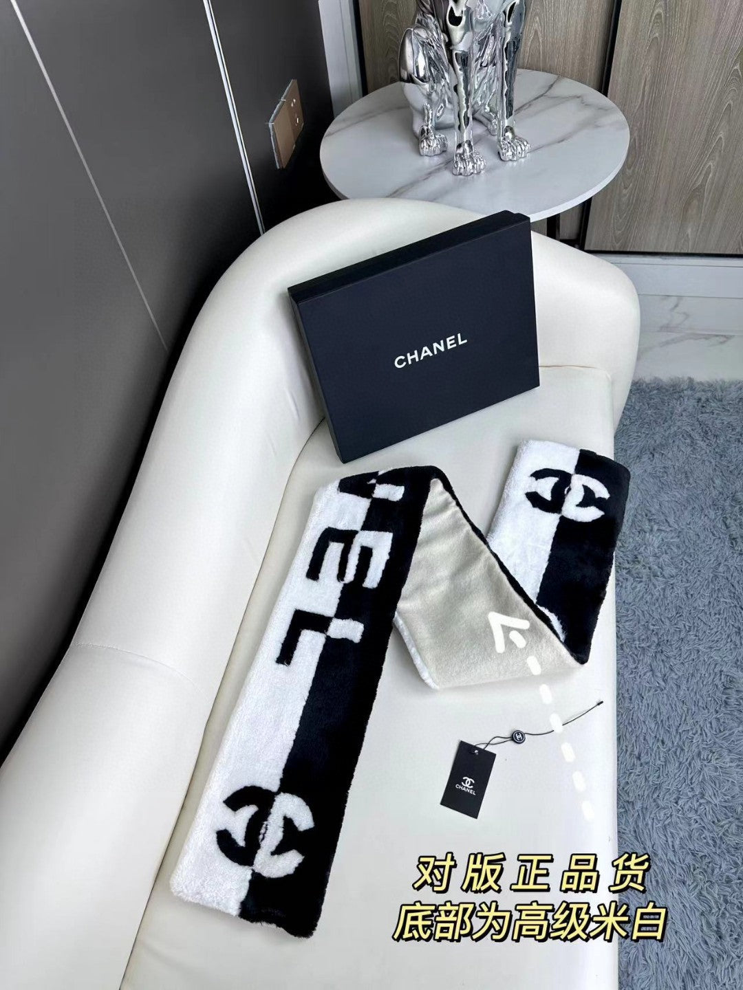 SCARF 120 CM IN BLACK MIX WHITE CASHMERE AND FUR 396432 mysite