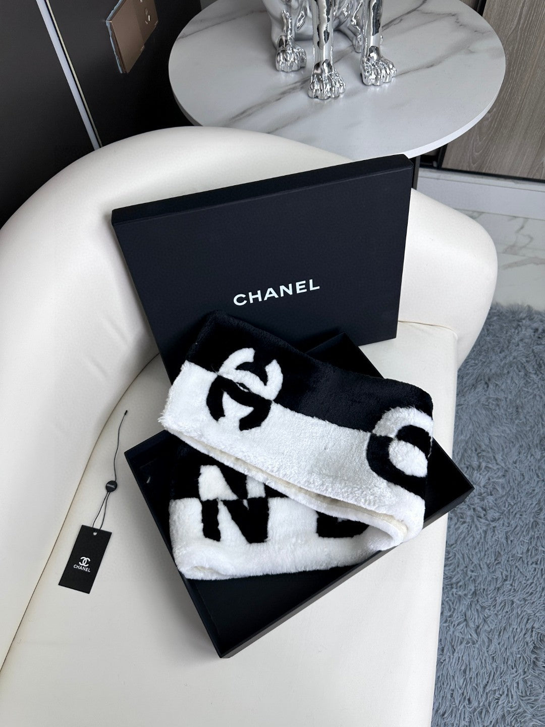 SCARF 120 CM IN BLACK MIX WHITE CASHMERE AND FUR 396432 mysite