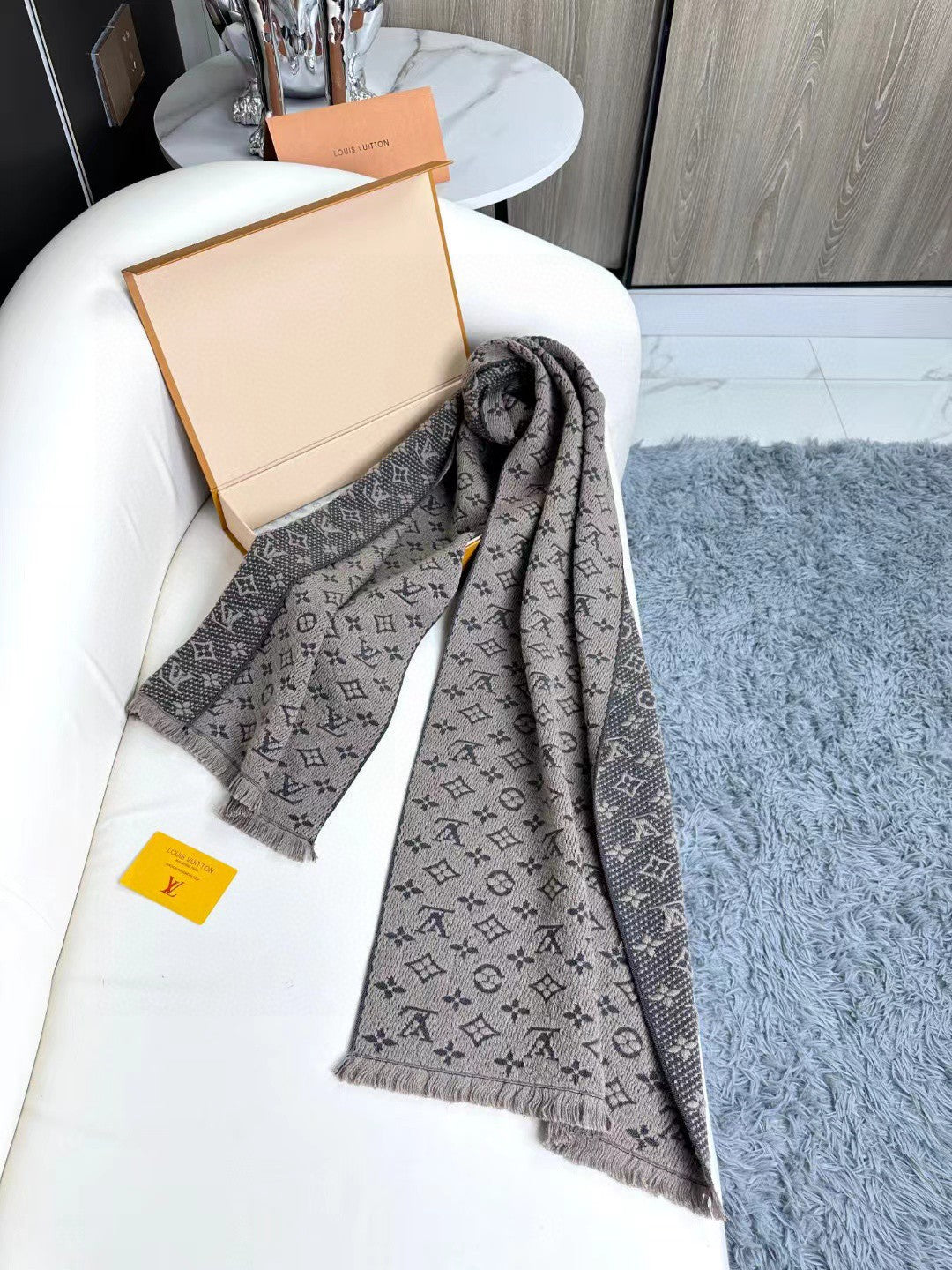 SCARF 180 CM IN KHAKI BROWN CLASSIC MONOGRAM CASHMERE 396440 mysite