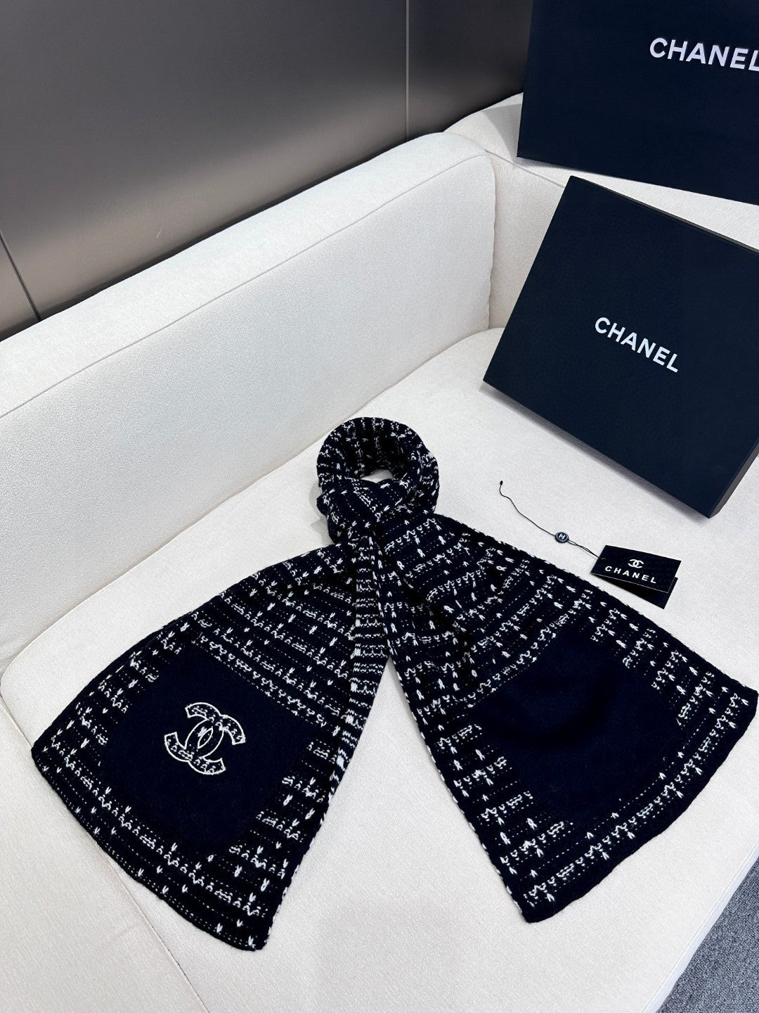 SCARF 180 CM IN BLACK MIX WHITE CASHMERE 403850 mysite