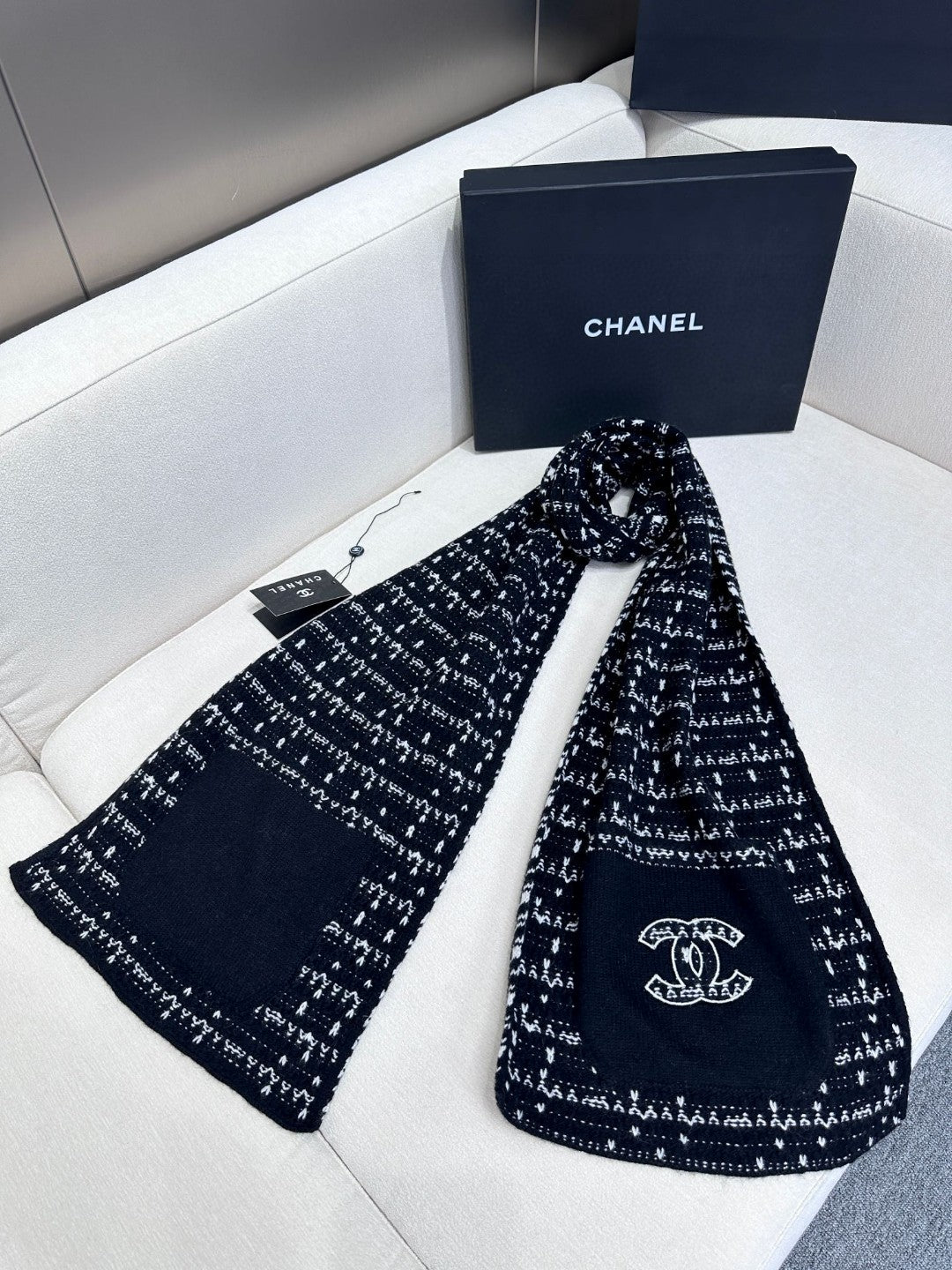 SCARF 180 CM IN BLACK MIX WHITE CASHMERE 403850 mysite