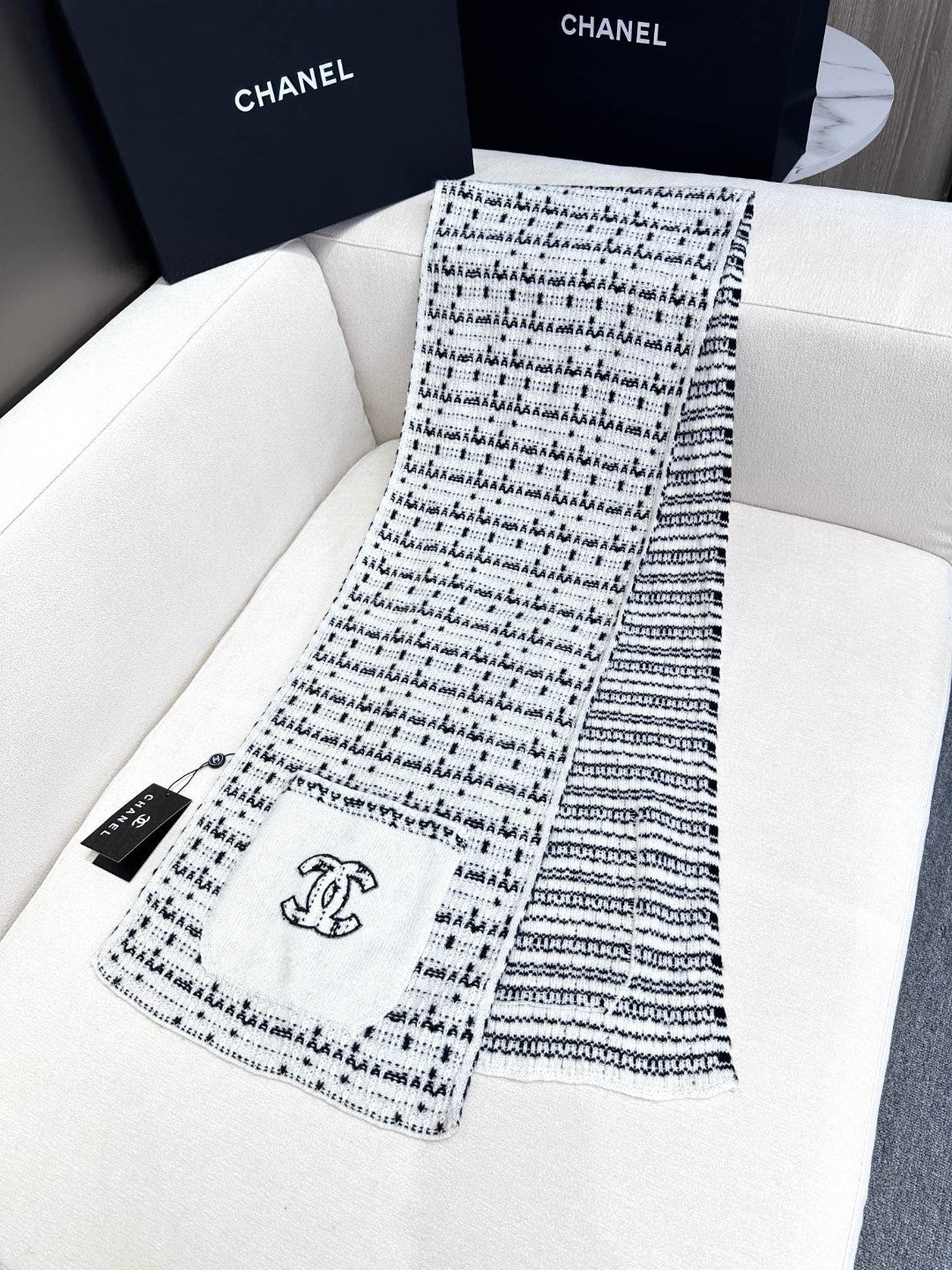 SCARF 180 CM IN WHITE MIX BLACK CASHMERE 403851 mysite