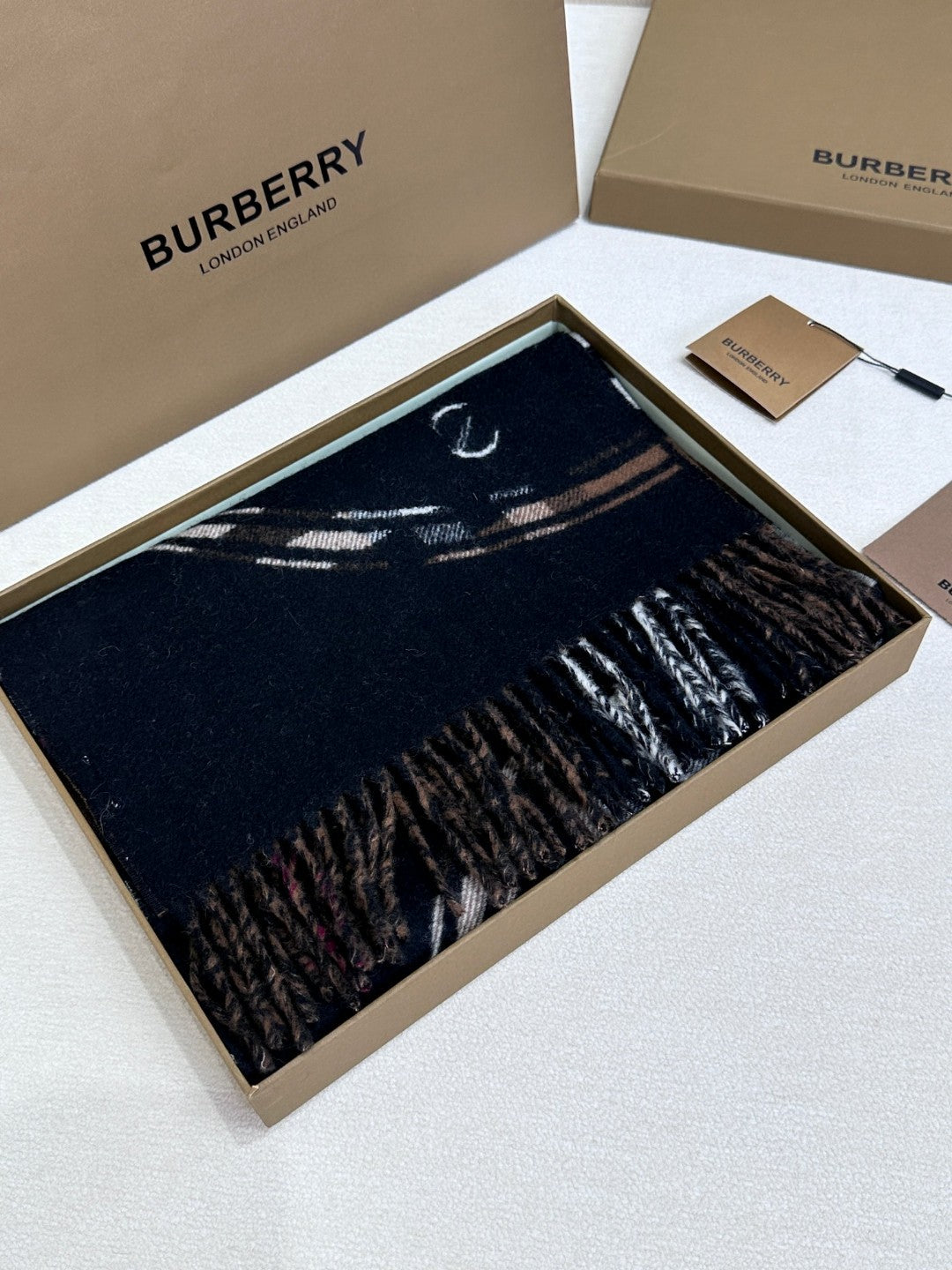 SCARF 180 CM IN BLACK AND RUSSET BROWN CASHMERE 407241 mysite