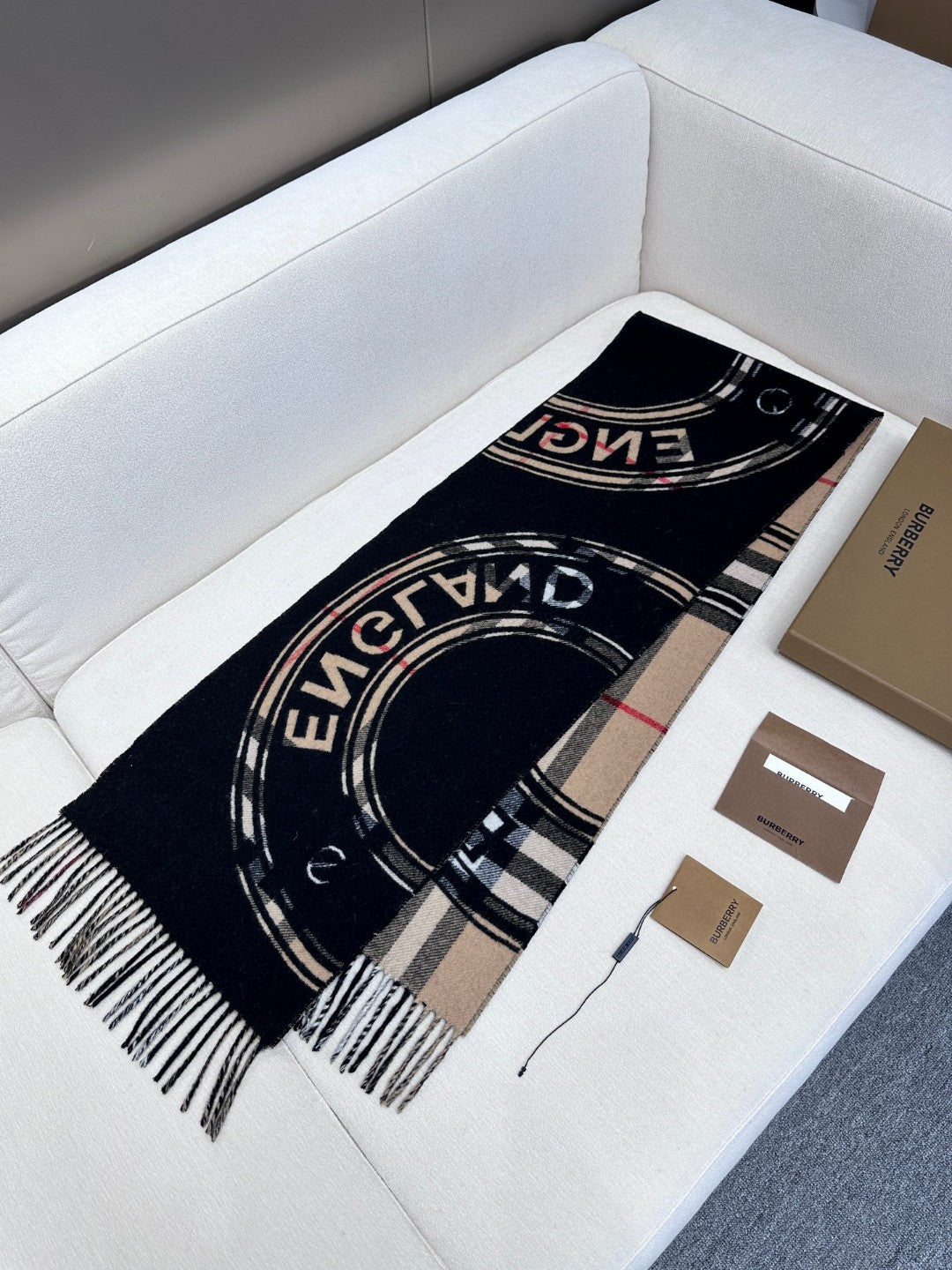 SCARF 180 CM IN BLACK AND RUSSET BROWN CASHMERE 407241 mysite
