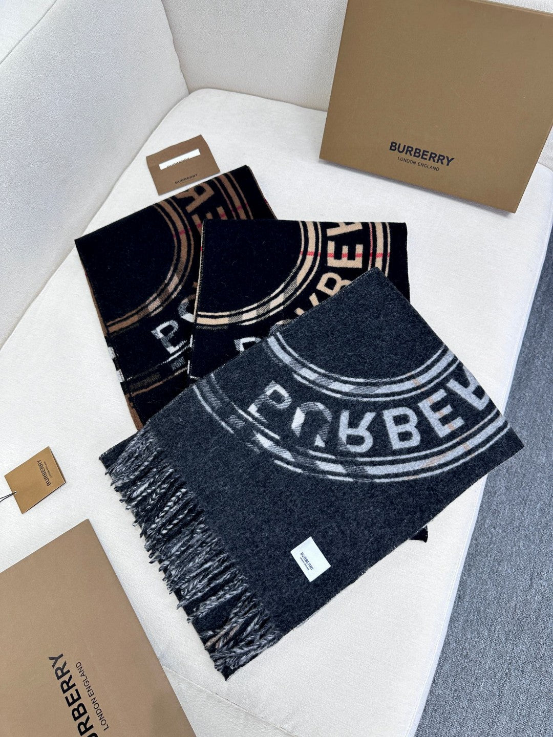 SCARF 180 CM IN BLACK AND RUSSET BROWN CASHMERE 407241 mysite