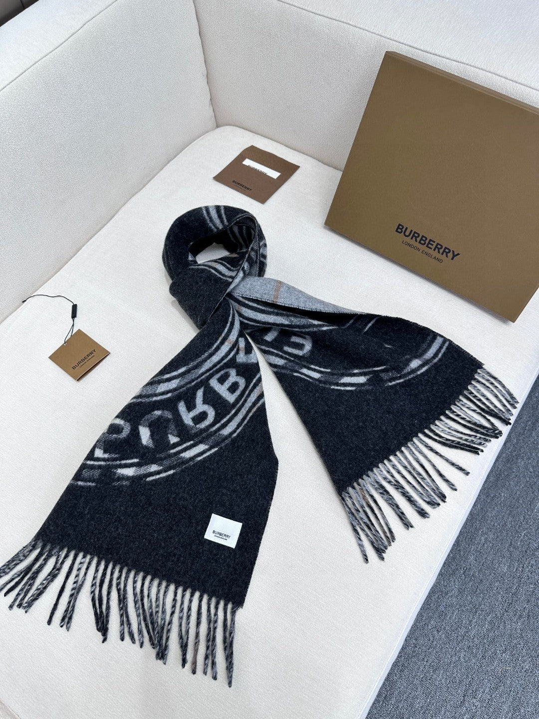 SCARF 180 CM IN BLACK AND LIGHT GRAY CASHMERE  407242 mysite