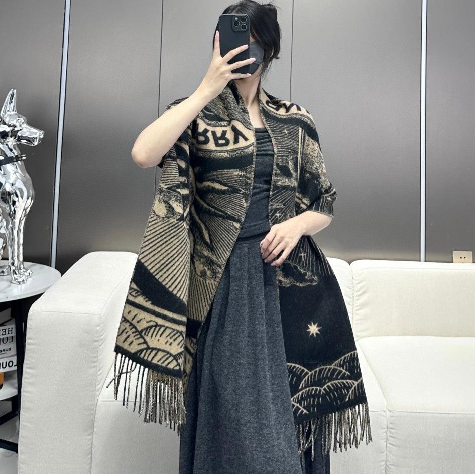 REVERSIBLE EKD SCARF 210 CM IN BLACK MIX CAMEL BEIGE CASHMERE 410182 mysite