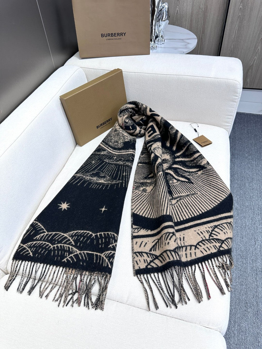 REVERSIBLE EKD SCARF 210 CM IN BLACK MIX CAMEL BEIGE CASHMERE 410182 mysite