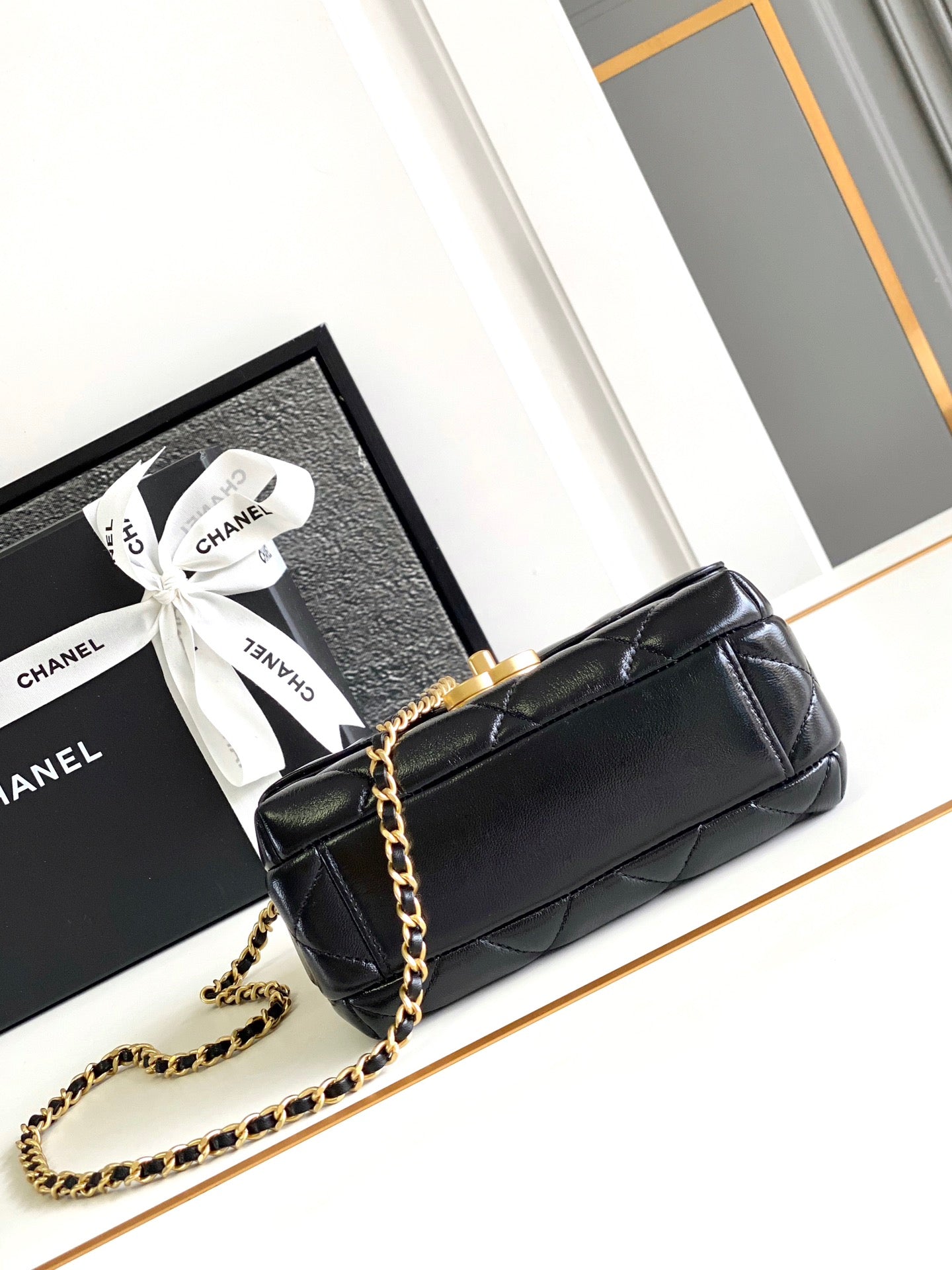 CC MINI 20 FLAP BAG IN BLACK LAMBSKIN GOLD HARDWARE mysite