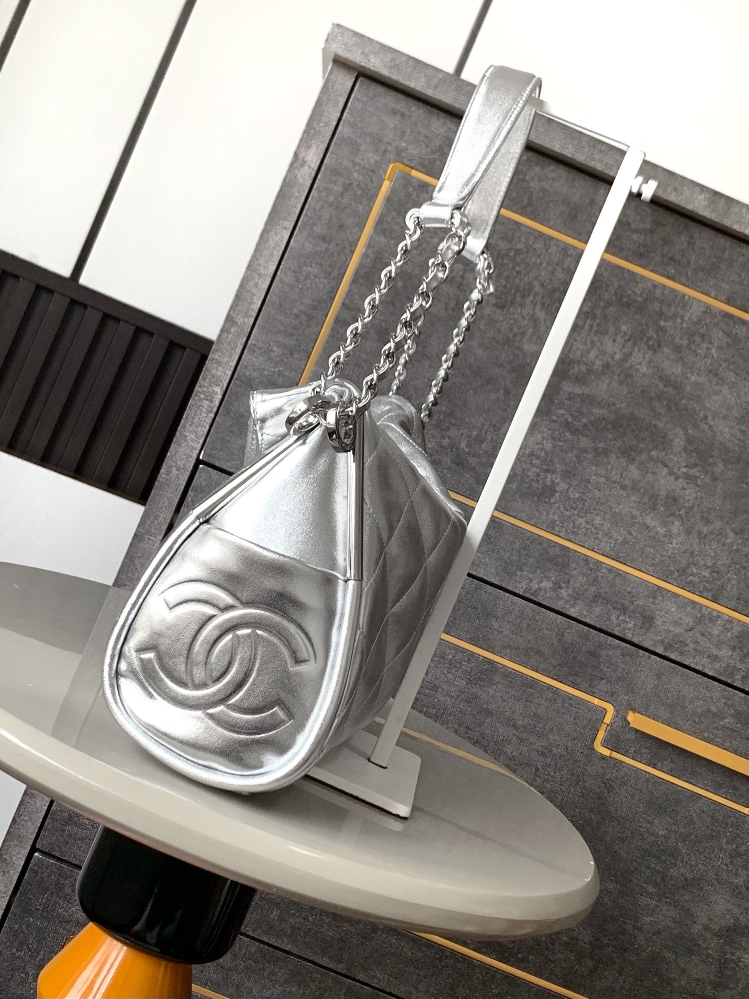CC Vintage Hobo Bag 30cm Silver Metalic Lambskin Silver Hardware mysite