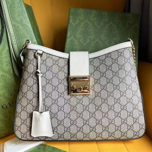GG PADLOCK 32 SHOULDER BAG BEIGE CANVAS AND WHITE CALFSKIN mysite