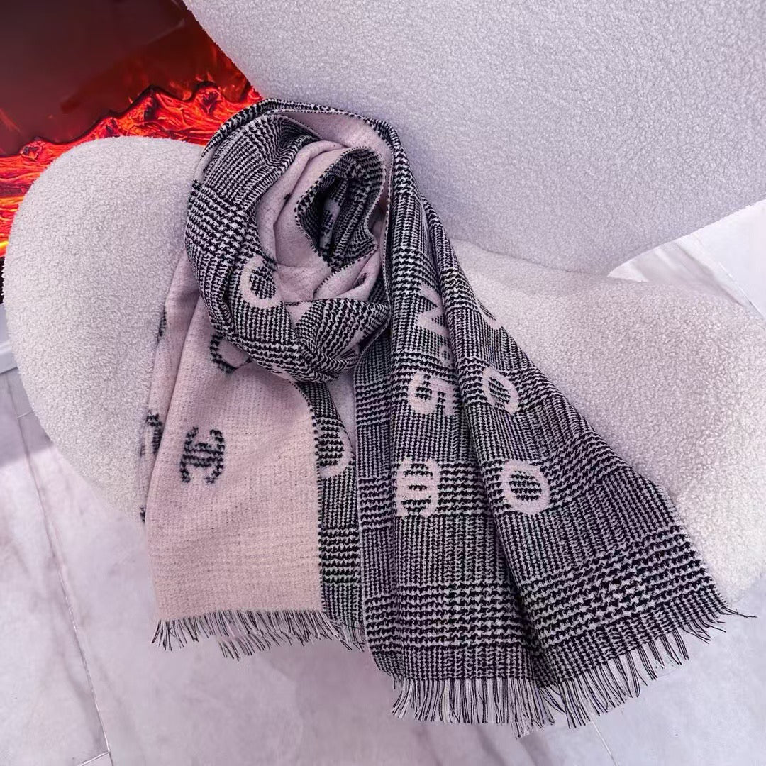SCARF 194 CM IN LIGHT PINK MIX BLACK CASHMERE 390060 mysite