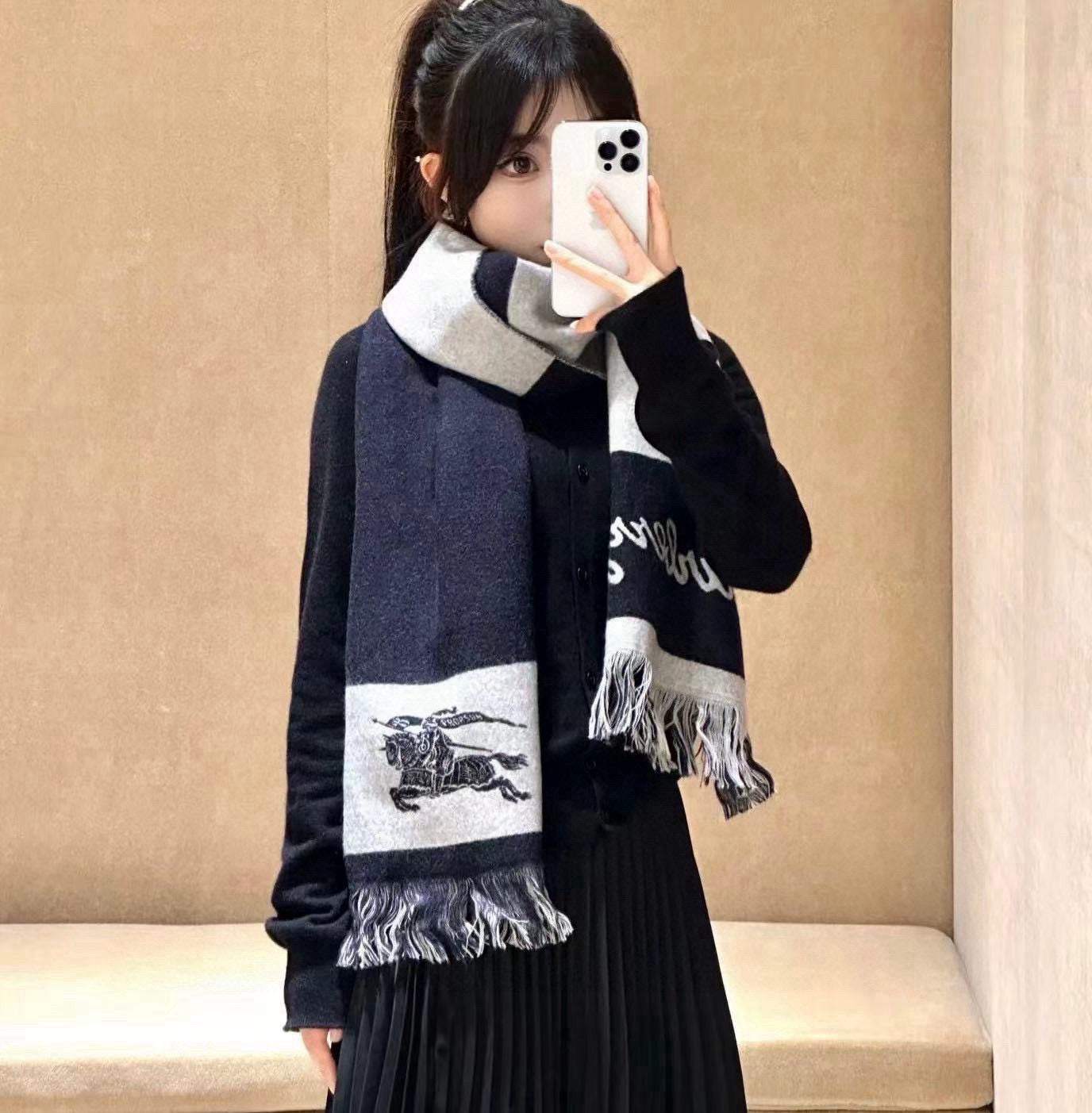EKD LOGO SCARF 200 CM IN BLACK MIX WHITE CASHMERE 396290 mysite