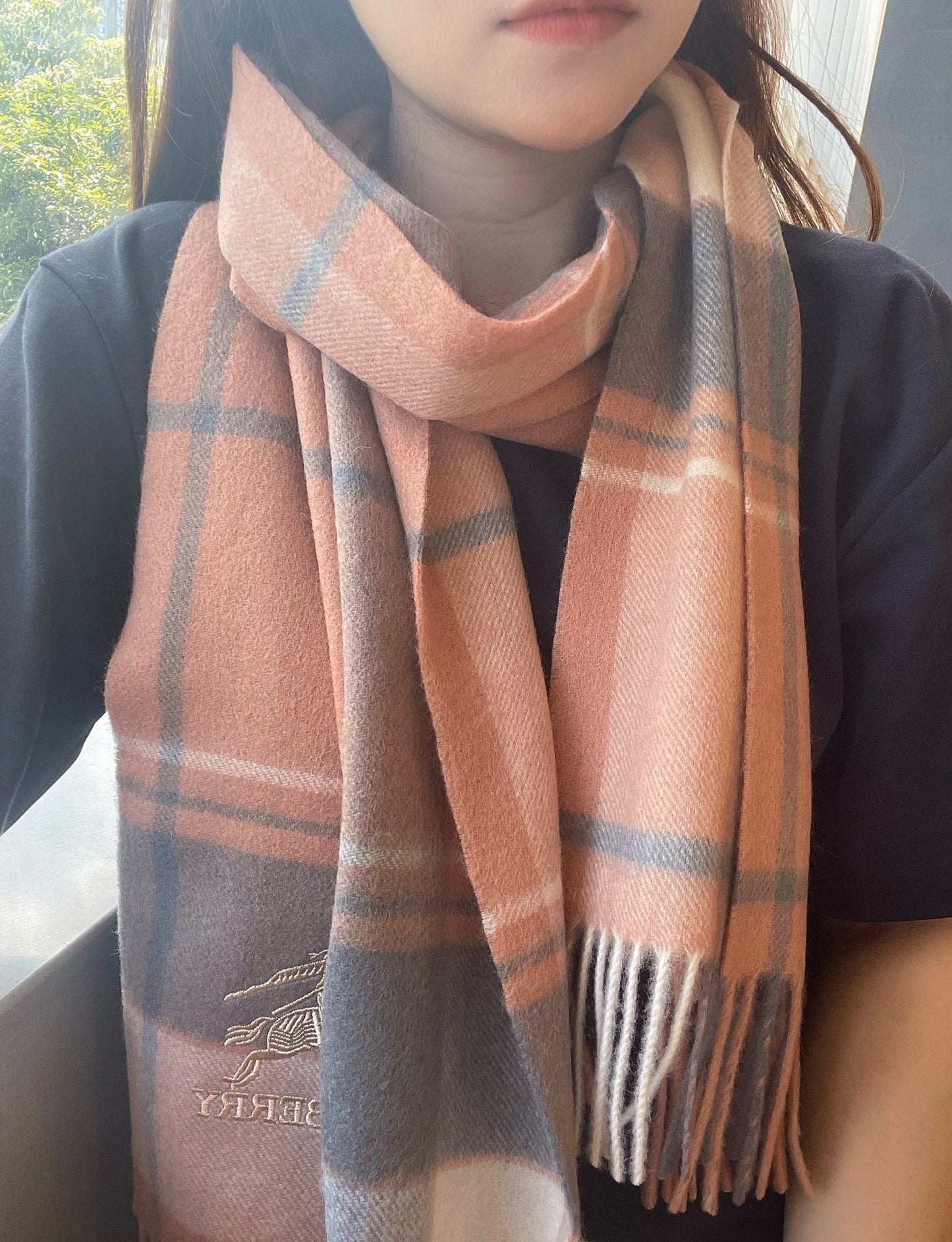 SCARF 180 CM IN CORAL ORANGE MIX BLACK WOOL 408569 mysite