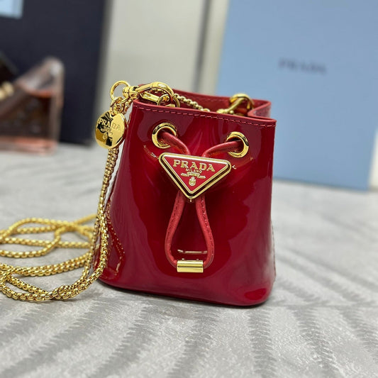 Prada Logo-Plaque Mini Bag Red Patent Leather GHW mysite