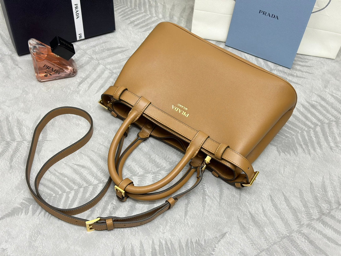 Prada Buckle Tote Bag 28cm Brown Cowhide mysite