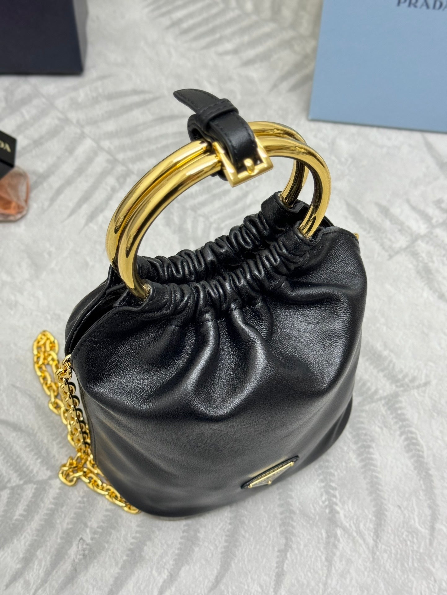 MINI BUCKET BAG 19 IN BLACK SOFT NAPPA LAMBSKIN GOLD HARDWARE mysite