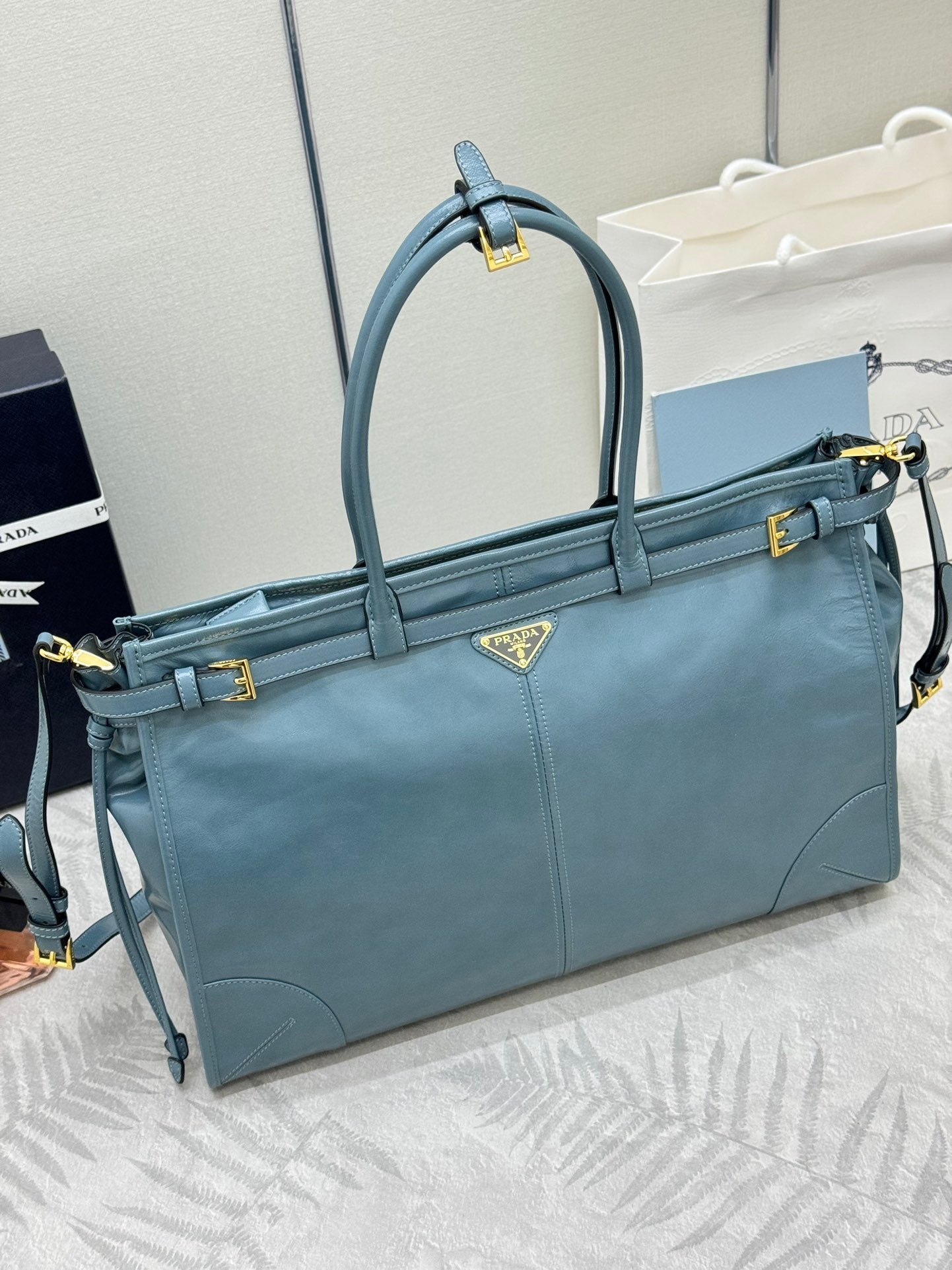 Prada Bonnie Extra-Large 42cm Blue Gray Calfskin mysite
