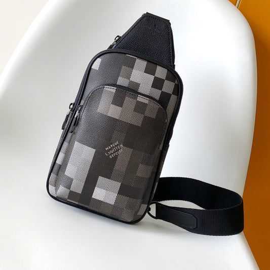 Lv Avenue Slingbag Black Damoflage Black Canvas- Black Metal mysite