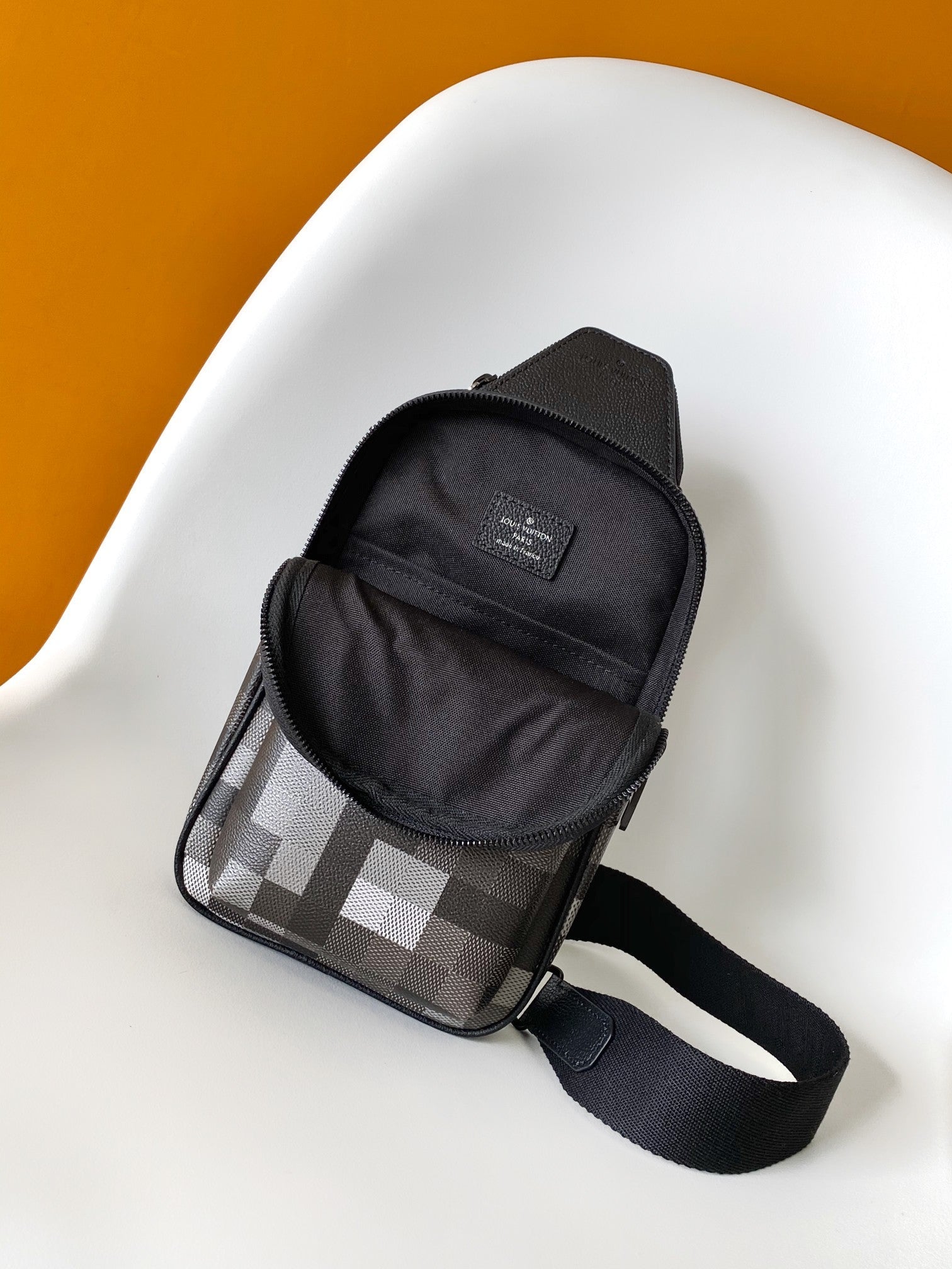 Lv Avenue Slingbag Black Damoflage Black Canvas- Black Metal mysite