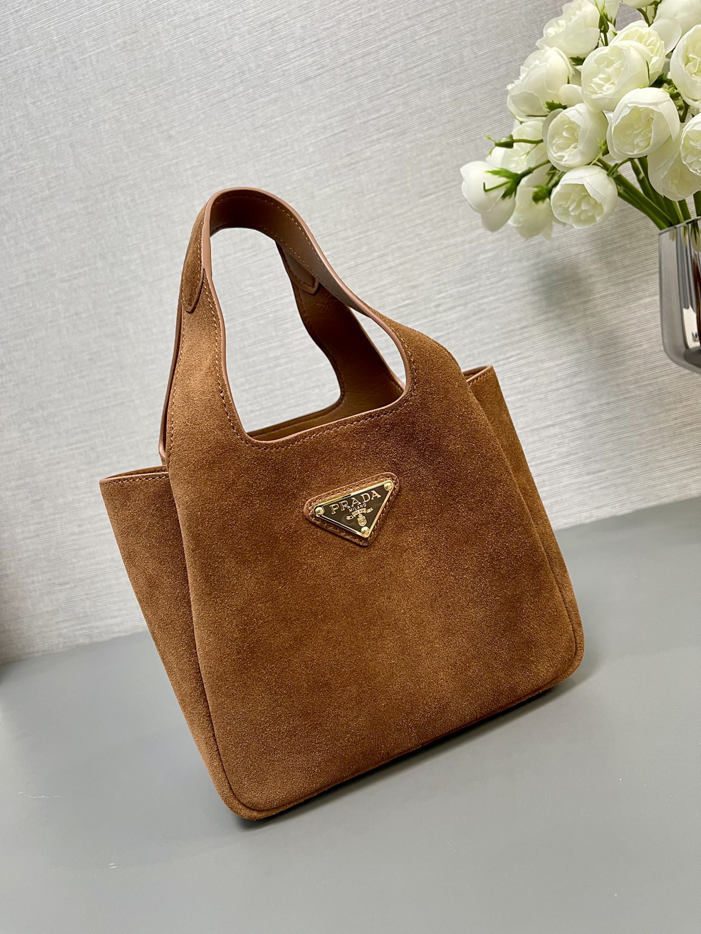 MINI TOTE BAG 18 IN RED BROWN SUEDE GOLD LOGO mysite
