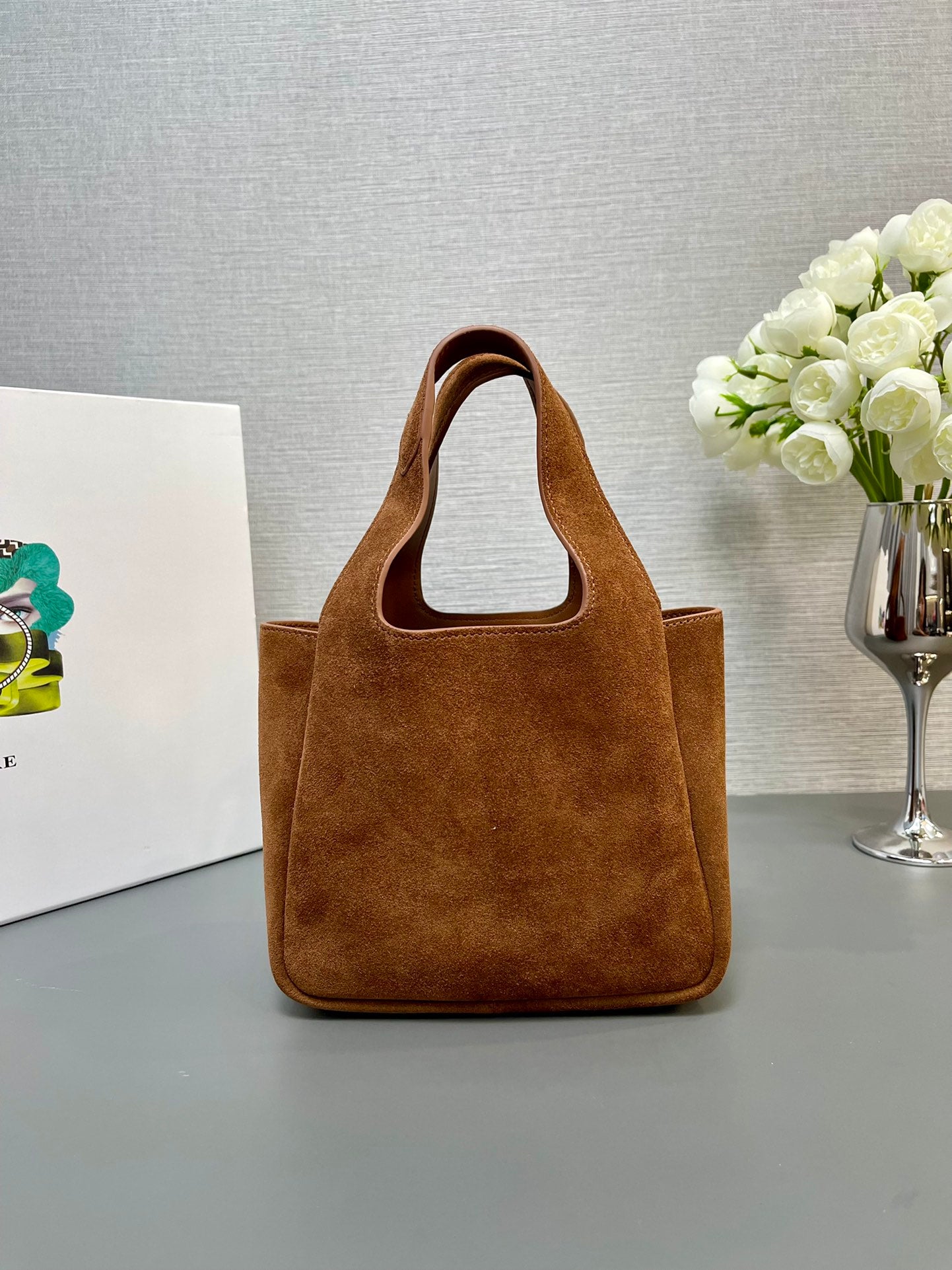 MINI TOTE BAG 18 IN RED BROWN SUEDE GOLD LOGO mysite