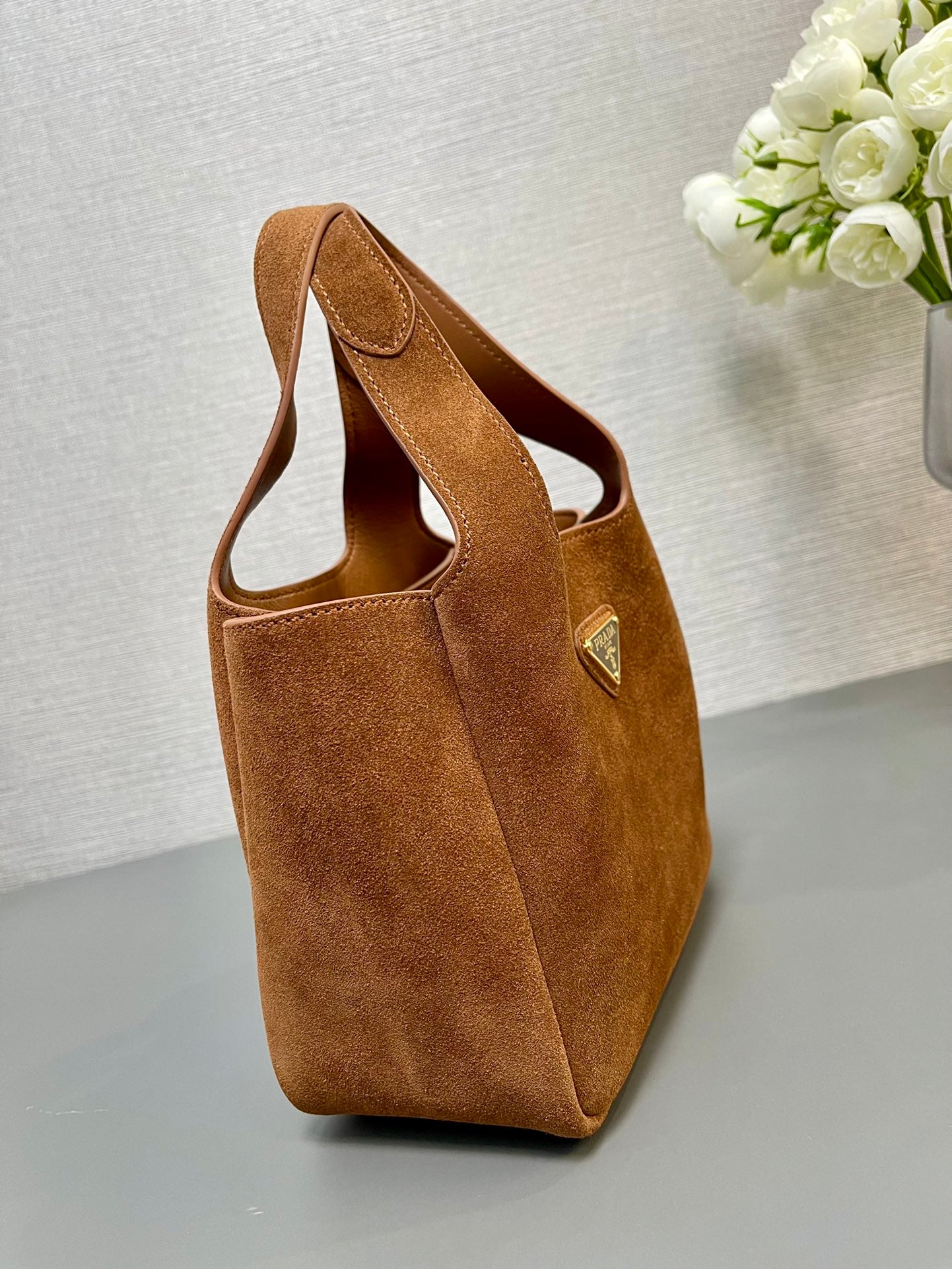 MINI TOTE BAG 18 IN RED BROWN SUEDE GOLD LOGO mysite