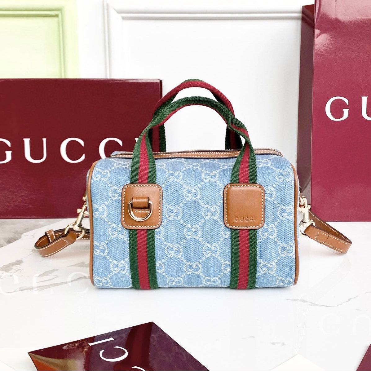 GG 25GG Handbag 20cm Blue Denim Leather 286709