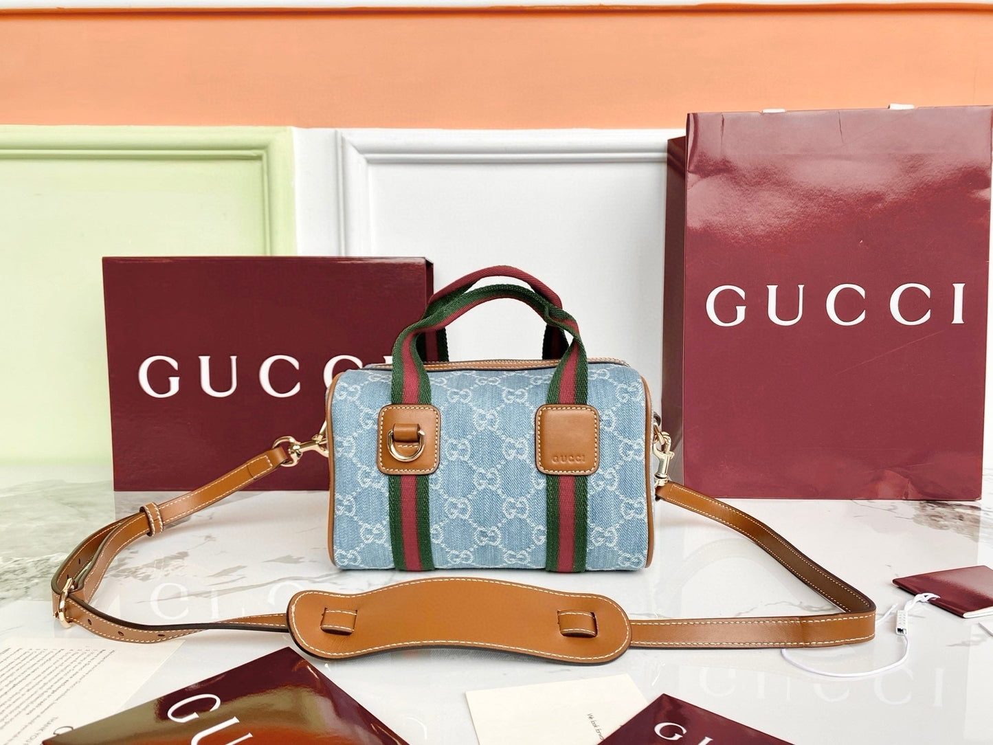 GG 25GG Handbag 20cm Blue Denim Leather 286709