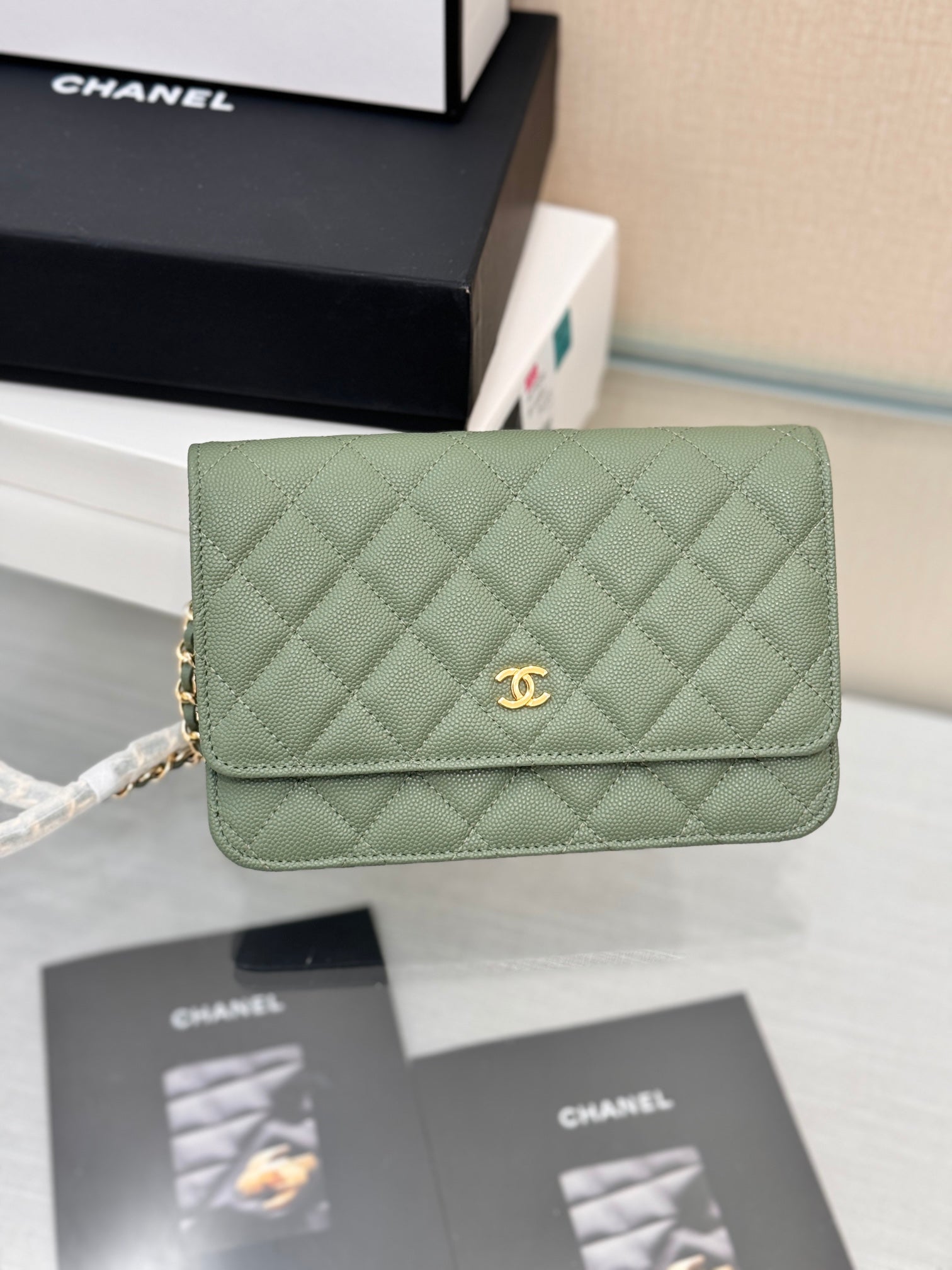 WOC 19CM KHAKI BLUE CAVIAR GOLD HARDWARE mysite