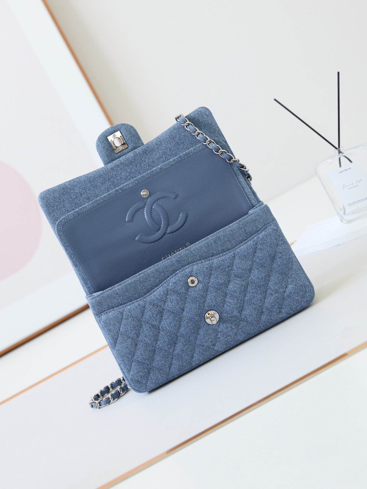 CC 24K Flap Bag 25cm Blue Denim Silver Hardware mysite