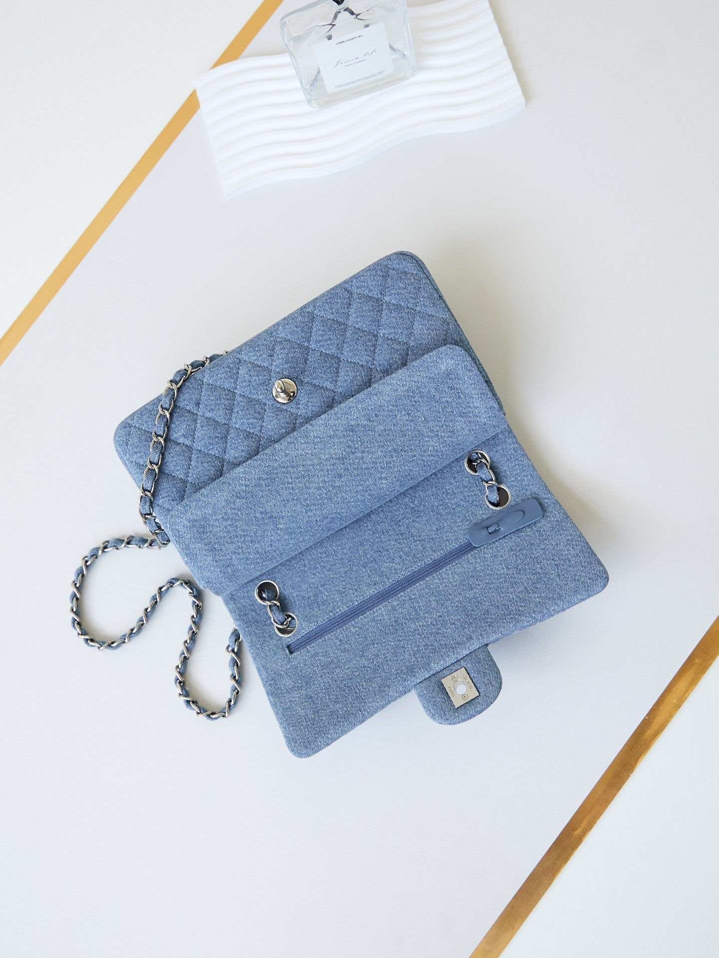 CC 24K Flap Bag 25cm Blue Denim Silver Hardware mysite