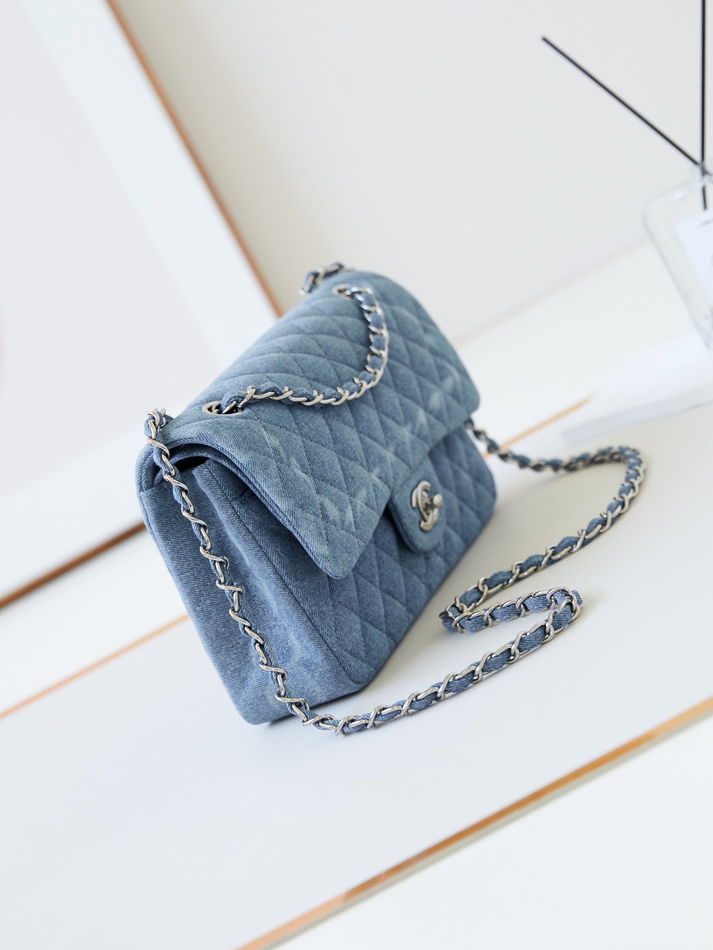 CC 24K Flap Bag 25cm Blue Denim Silver Hardware mysite