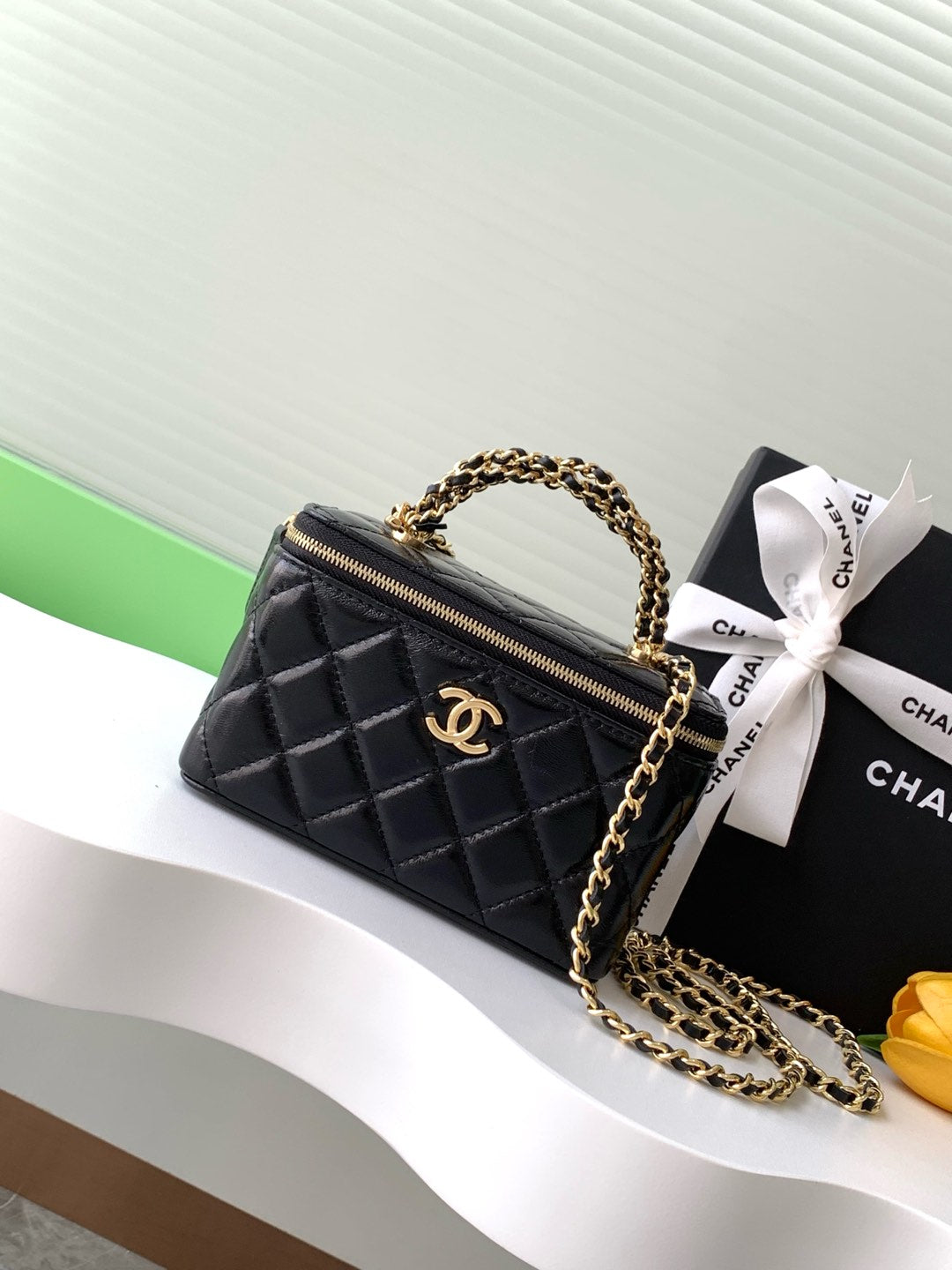 CC Vanity Case 17cm Black Leather Gold Hardware 238495 mysite